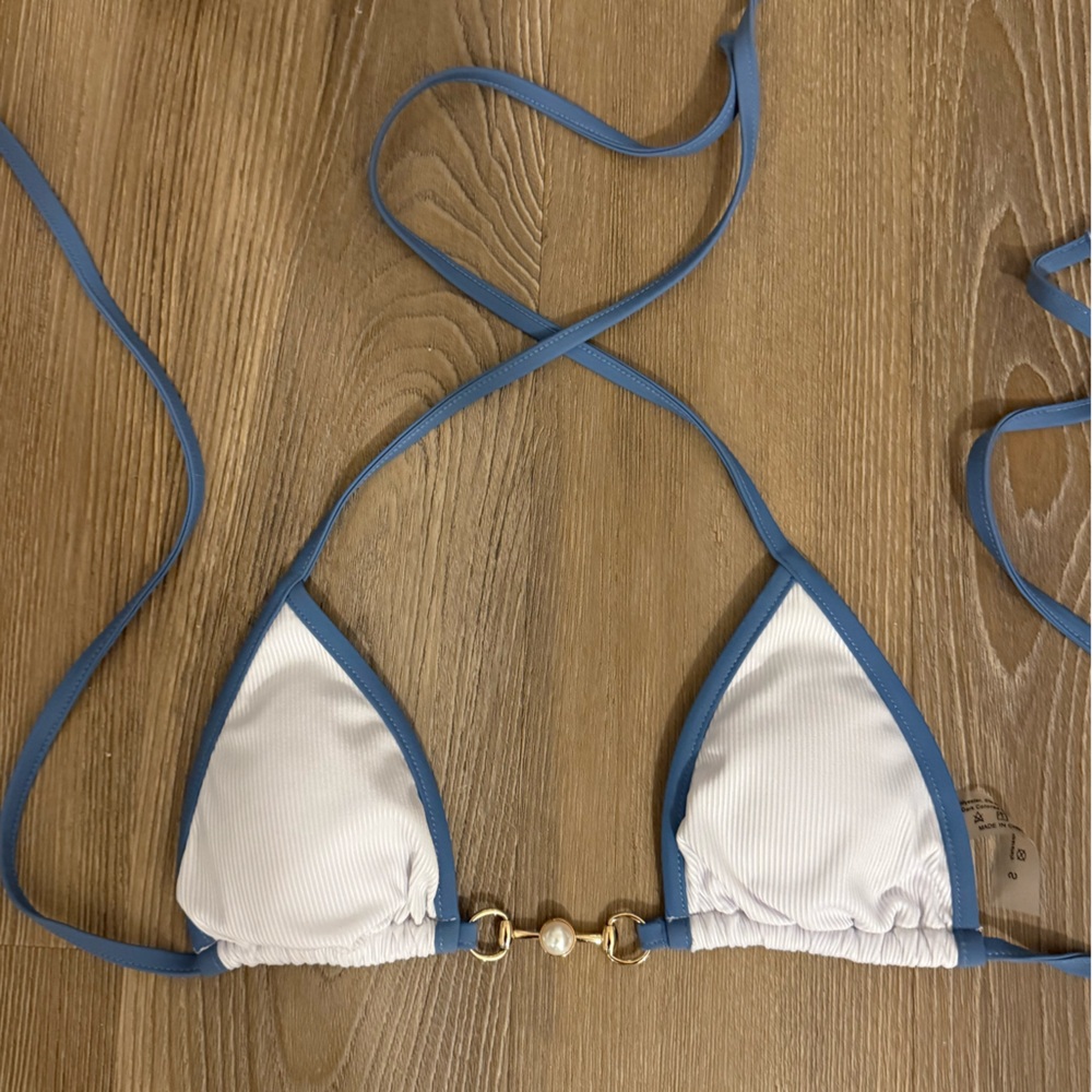 SHEIN Blue and White Bikini Top